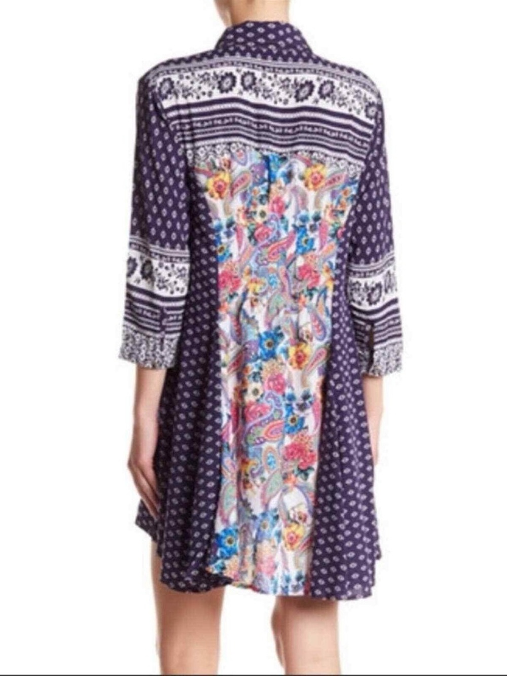 Anthropologie by Cyrena Boho Purple Printed Button-Front Mini Shirt Dress Size L - Picture 2 of 16